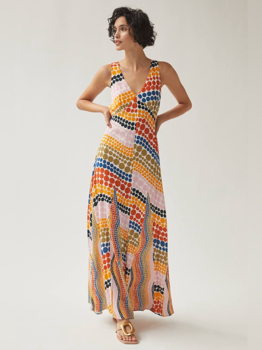 Anthropologie The Odells Dot-Printed Maxi Dress Polka Dot Multi Size Petite XS